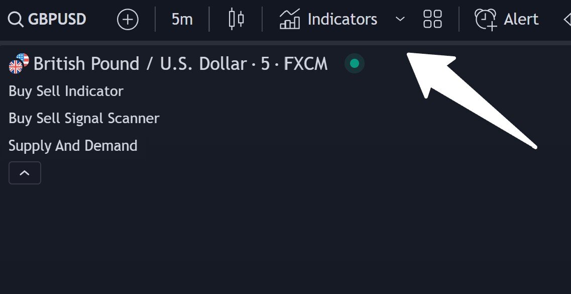 TradingView Indicators button at the top of the chart used to add indicators